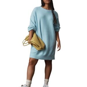 Anthropologie Daily Practice Sky Blue Nubby Cotton Blend Sweater Mini Dress